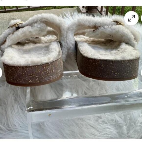 Tory Burch Anatomic Shearling Slides US 10 Sherpa 2 Strap Sandals Luxury - Picture 3 of 6